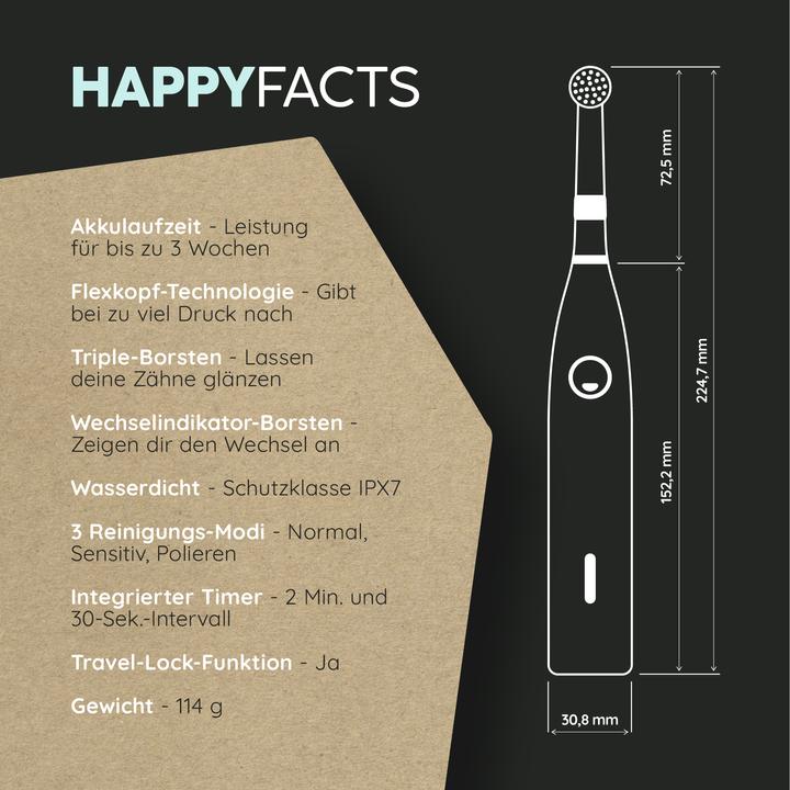 Produktbild happybrush Happy Brush ECO R2 Allblack + 3 Refills (Oszillierende Zahnbürste)