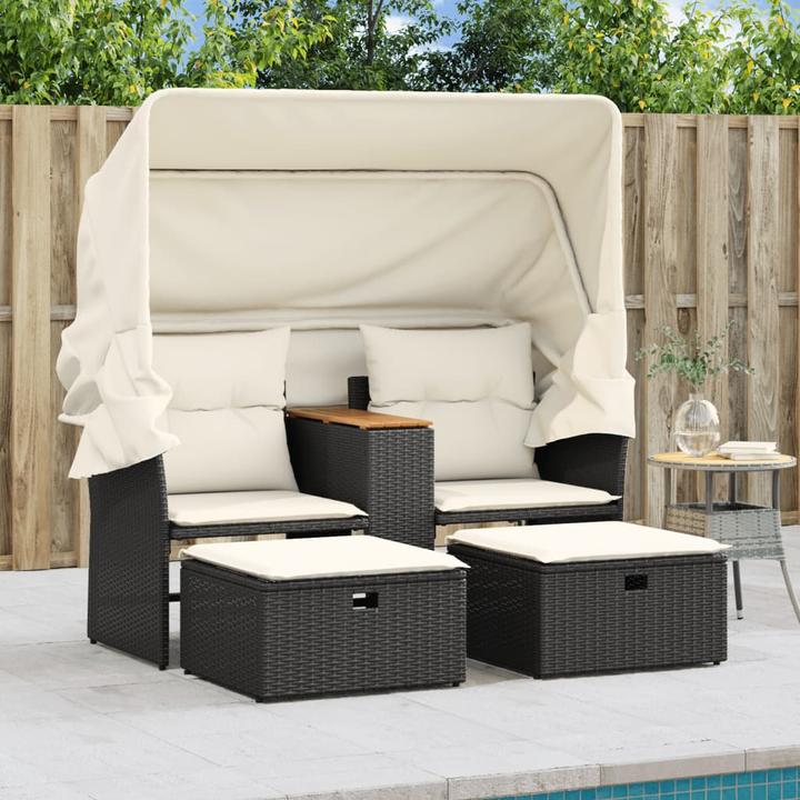 Produktbild VidaXL Gartensofa 2-Sitzer mit Dach und Hockern