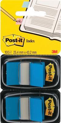 Image du produit Post-it Index repositionnables 25,4x43,2mm 2pcs bleu transparent + distributeur (25 x 43 mm)