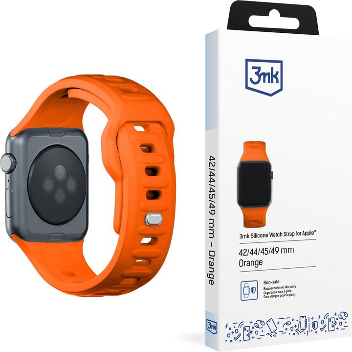 Actual product image 3MK Silicone Watch Strap pomarańczowy/ orange dla Apple Watch 42/44/45/49mm (Silicone, Stainless steel)