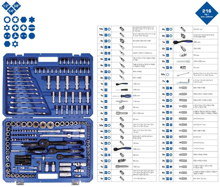 Produktbild Brilliant Tools Steckschlüssel-Satz, 216-tlg., 1/4, 3/8, 1/2 (3/8", 1/2", 1/4")