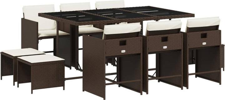Immagine prodotto VidaXL Mobili da giardino set da pranzo set da giardino gruppo di sedute 11 pezzi in poly rattan marrone (165 cm)