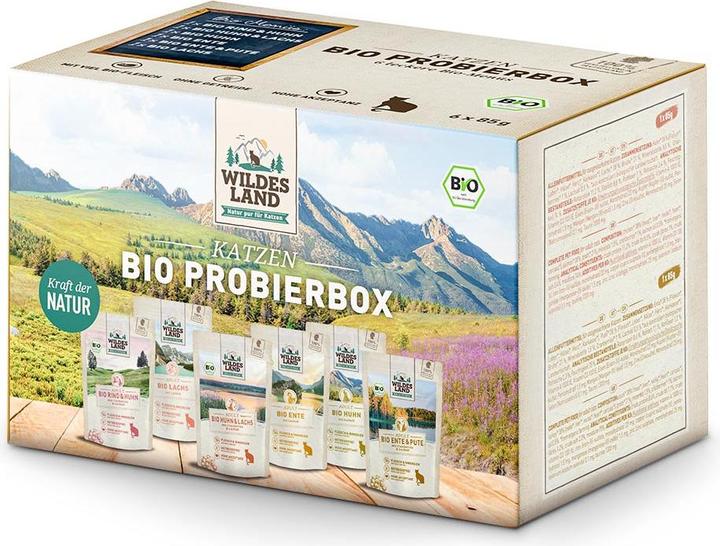 Image du produit Wildes Land Nourriture humide Adult BIO boîte d'essai, 6 x 85 g (Adulte, 6 pcs, 620 g)
