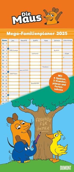 Actual product image Die Maus 2025 - Mega family calendar with 6 columns - Family planner with 2 timetables and (30 x 70 cm, German)