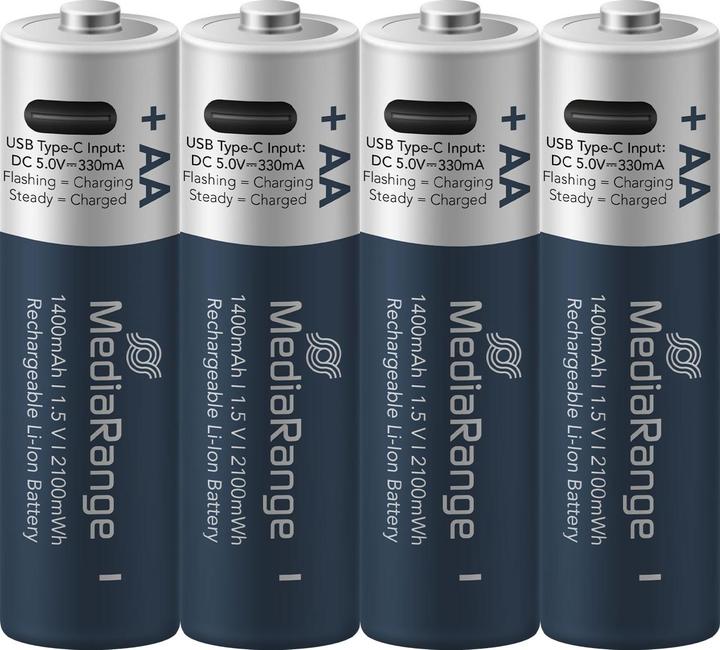 Immagine prodotto MediaRange Ricaricabile USB-C (4 pz., AA, 1400 mAh)