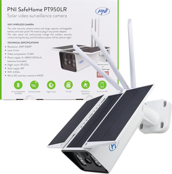 Produktbild PNI SafeHome PT950LR 1080P 2MP-Videoüberwachungskamera mit 6-W-Solarpanel, WLAN, Akku, Steuerung übe