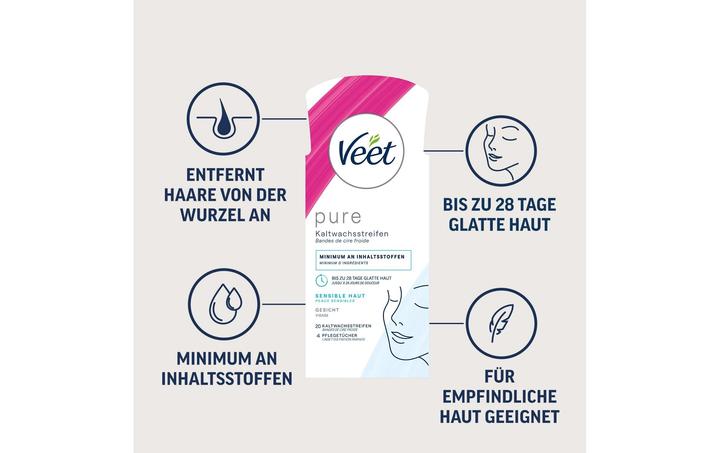 Produktbild Veet Kaltwachsstreifen sensitive Haut Gesicht (20 x, 29 g)