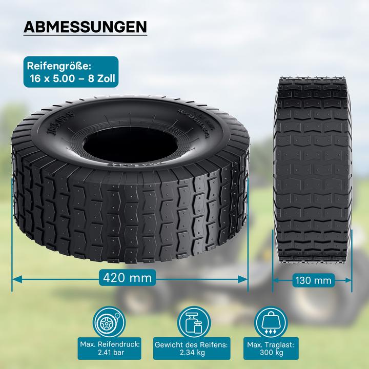 Produktbild Wiltec Reifenmantel Aufsitzrasenmäher Reifendecke Rasenmäherreifen Rasenmäher 16x5.00-8 (Rasentraktor, Gartenmaschinen Ersatzteile)