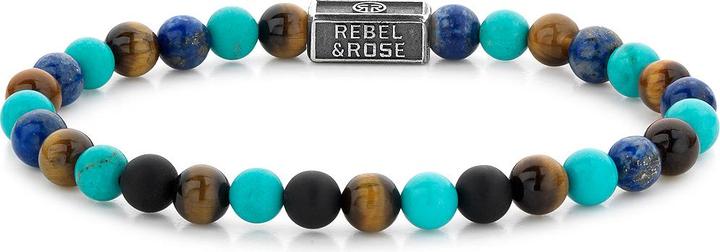 Actual product image Rebel Rose - Bead bracelet Mix Turquoise 925 RR-6S006-S - Dimension: 17.5 cm - M (L) (17.50 cm, Onyx, Turquoise, Stainless steel, Tiger's eye, Lapis Lazuli)