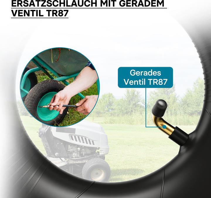 Produktbild Wiltec Schlauch für den Rasenmäherreifen 13x5.00-8 mit Winkelventil Reifendecke (Rasenmäher, Gartenmaschinen Ersatzteile)