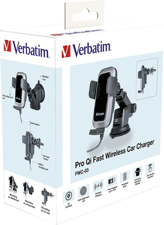 Image du produit Verbatim Chargeur de voiture Fast Qi Fast Wireless USB-C 15W FWC-03 Pro