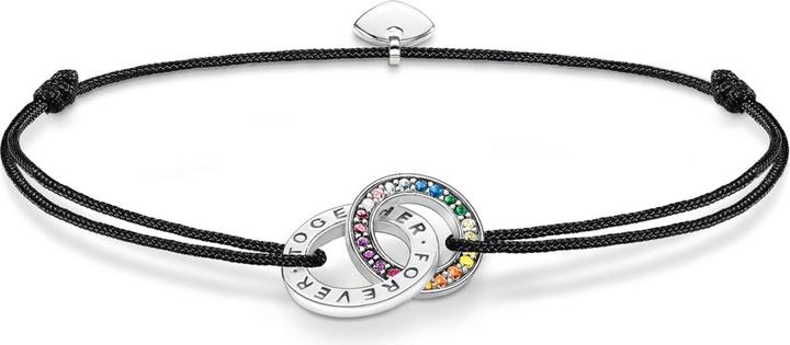 Actual product image Thomas Sabo Textile Bracelet Black with Two Rings Coloured Stones Silver Blackened (22 cm, 925 silver)