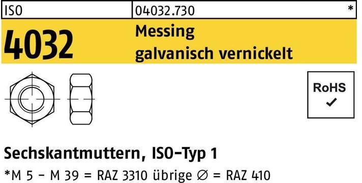 Productafbeelding Bufab Zeskantmoer ISO 4032 M 3,5 messing vernikkeld (M3.5)
