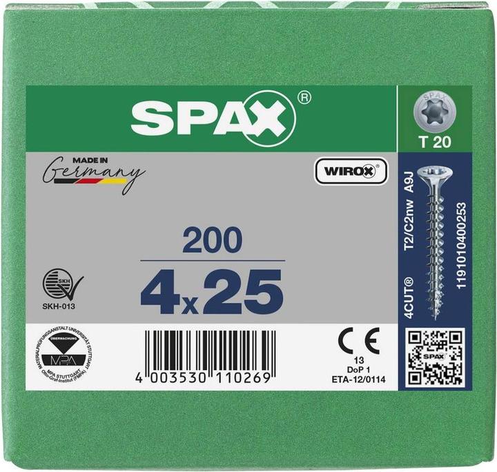 Image du produit Spax Vis universelles 4 x 25 mm, 200 pièces (200 Vis par pièce)