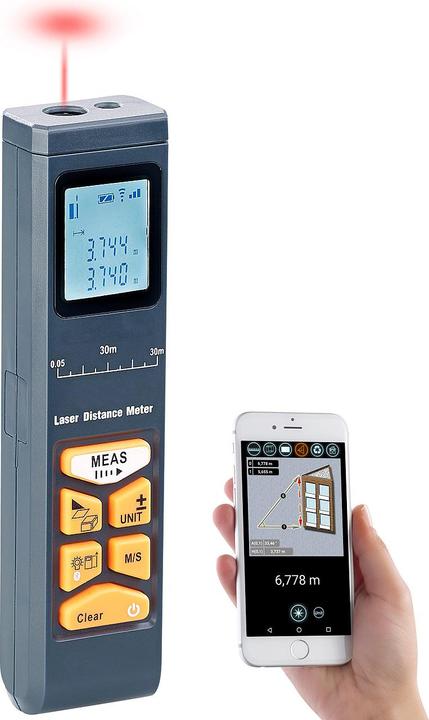 AGT Laser-Entfernungsmesser mit LCD & Bluetooth (30 m, 639 nm)