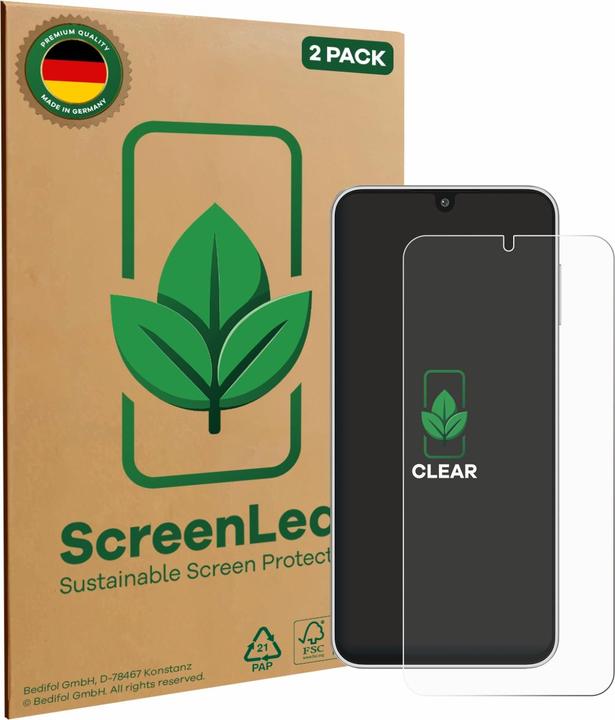 Produktbild ScreenLeaf Schutzfolie nachhaltiger Displayschutz Display Schutz Folie Klar Transparent (2 Stück, Samsung Galaxy A16 5G)