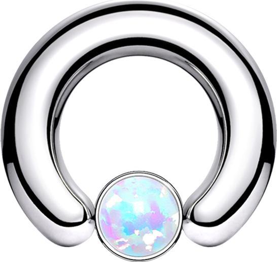 Actual product image Star Piercing Closure ring silver disc opal white (without brass, Surgical steel 316L)