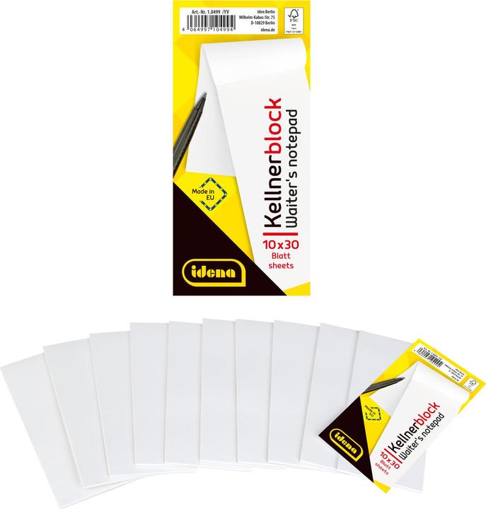 Actual product image Idena Waiter's pad 10s 7x15cm blank FSC mix (Plain)