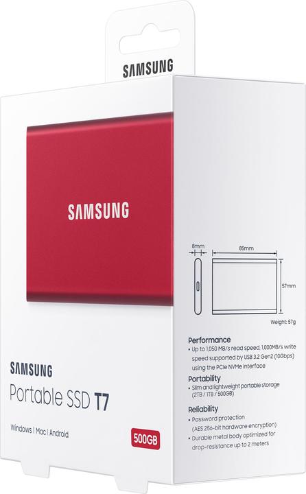 Actual product image Samsung Portable T7 Red (500 GB)