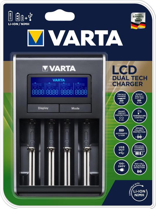 Varta LCD Dual Tech Charger (1 Stk., AAA, AA, Ladegerät ohne Akku)