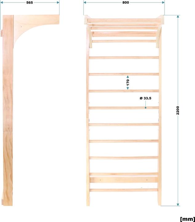 Actual product image Wiltec Toboli wall bars in wood look 220cm wall bars climbing wall gymnastics wall fitness