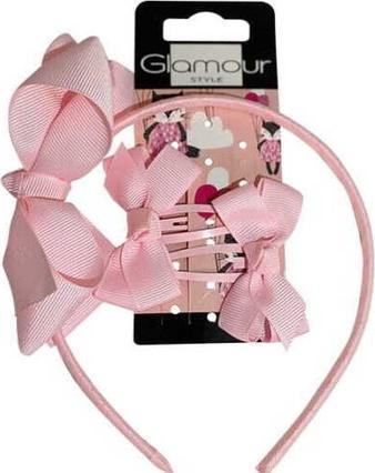 Glamour Set Kids Back To School Headband + Cufflinks With Bow 2Pcs. Pink