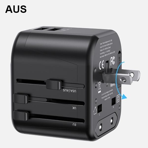 Actual product image Usams Ład. siec. 2xUSB T55 12W adapter 4w1 US/AU/EU/UK czarny/black CC173TC01 (US-CC173) Univesal Tr