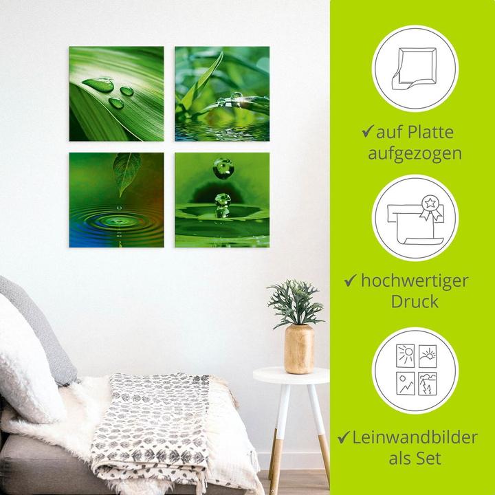 Image du produit Artland Peintures sur toile sur panneau, set feuille herbe gouttes d'eau K2IQ (40x40 cm)