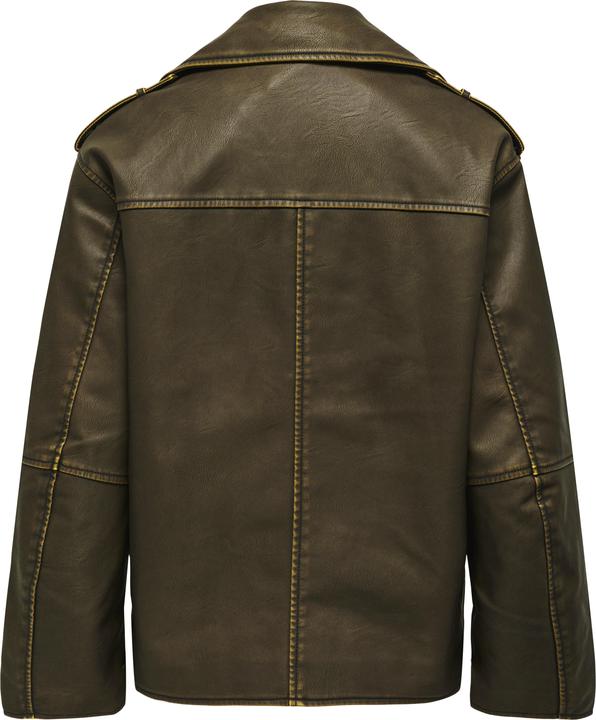Actual product image Only Band collar biker jacket Faux leather jacket (L)