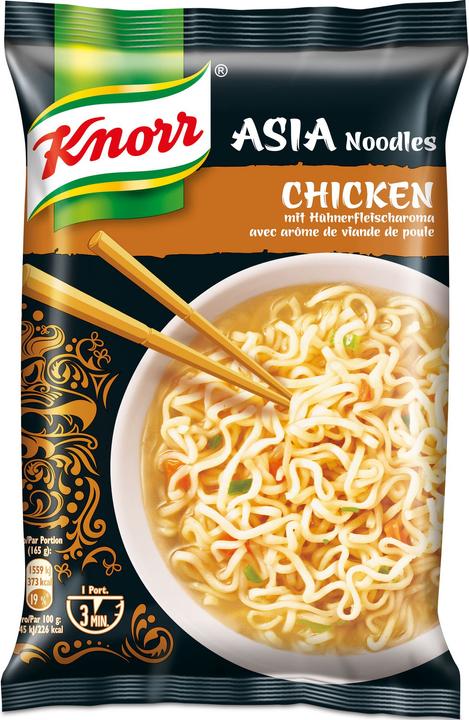 Produktbild Knorr Asia Noodles Chicken Beutel, Instant Asiatische Nudeln mit Poulet & Gemüse, in 3 Minuten zubereitet (70 g)