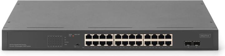 Productafbeelding Digitus 24-poorts Gigabit netwerkswitch, 19-inch, onbeheerd, 2 uplink poorten, SFP (24 Havens)