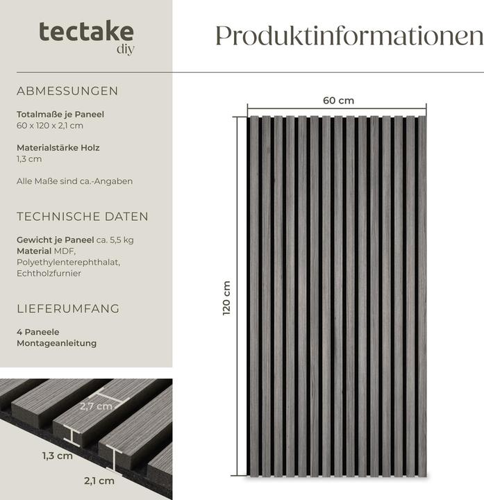 Produktbild tectake Set Akustikpaneele Sonic Wall Holzoptik (4 Stk.)