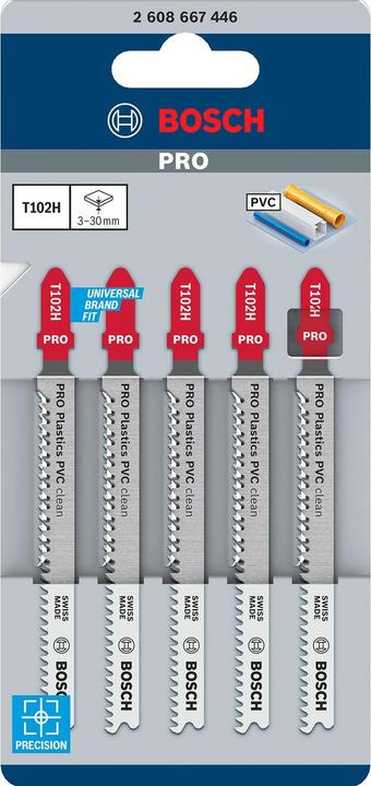 Actual product image Bosch Professional Zubehör PRO Plastics PVC clean T102H jigsaw blade, 100 mm, 5 pcs.
