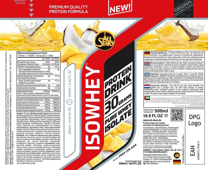 Nährwerte und Zutaten All Stars Isowhey Pure (Kirsch, 1 x)