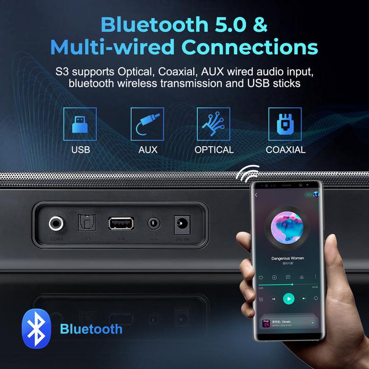 Immagine prodotto OXS Soundbar S3 per TV Home Theater Audio con Bluetooth 5.0 (40 W, Canale 2.0)
