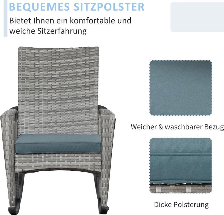 Produktbild Outsunny Polyrattan Schaukelstuhl mit Kissen