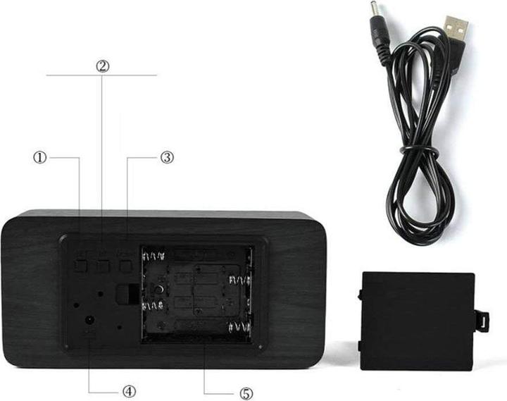 Image du produit JTI Réveil numérique à LED avec design bois - Bois / Blanc