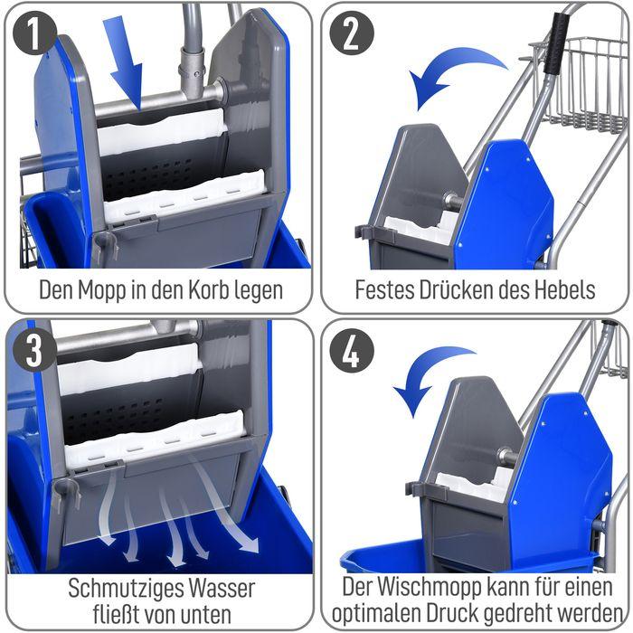 Produktbild Swisshandel24 Putzwagen Reinigungswagen 26 Liter Wischwagen mit Wringer Rollen Blau (1 Stk.)