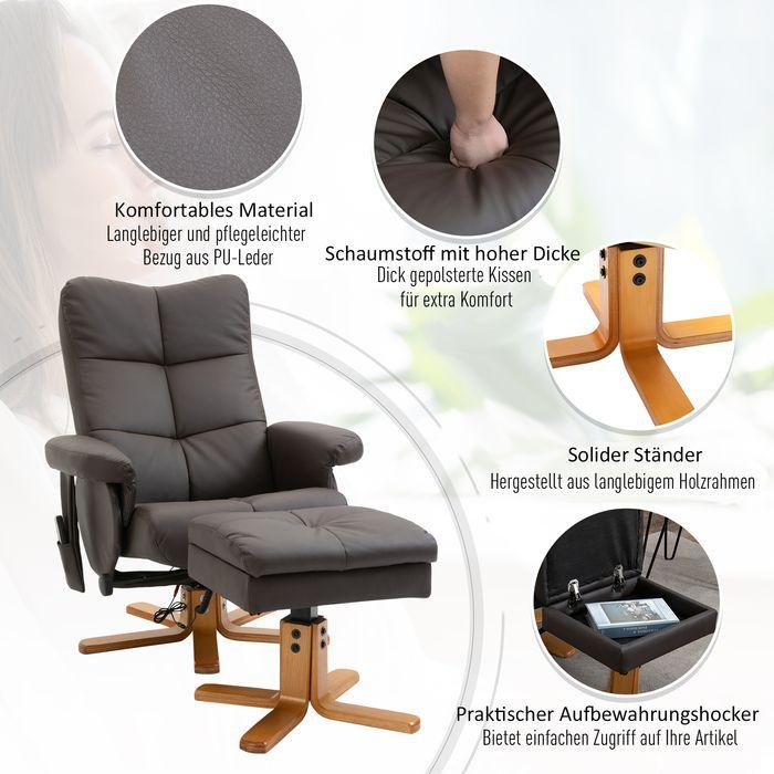 Produktbild Swisshandel24 Relaxsessel Fernsehsessel mit Hocker Massagesessel 145°-Neigung mit 10 Vibrationpunkte Kunstleder Br
