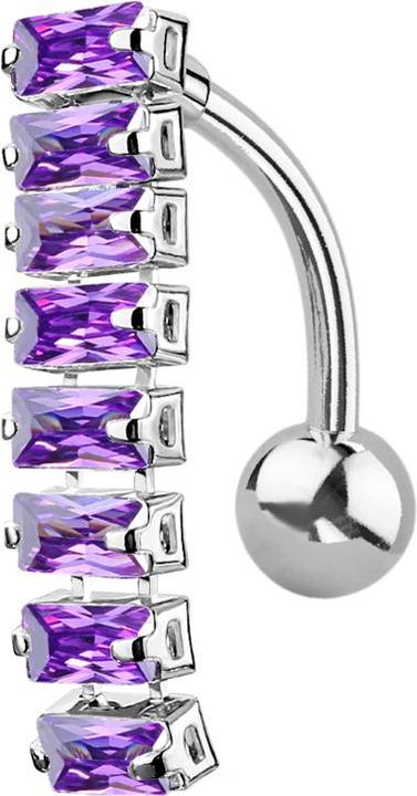 Immagine prodotto Star Piercing Banana in argento con pendente a barra con cristalli rettangolari di tanzanite (Acciaio chirurgico 316L, Ottone)