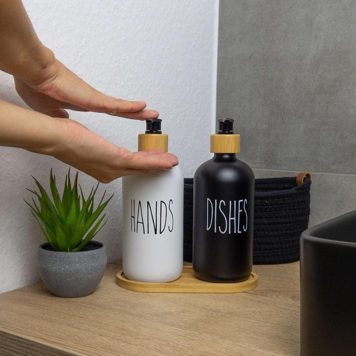 Immagine prodotto Intirilife Set di dispenser di sapone con vassoio in bambù da 500 ml (3 pezzi)