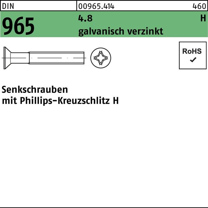 Immagine prodotto Vite a testa svasata DIN 965 Phillips-PH M 4 x 20 -H 4,8 zincata (200 Viti per pezzo)