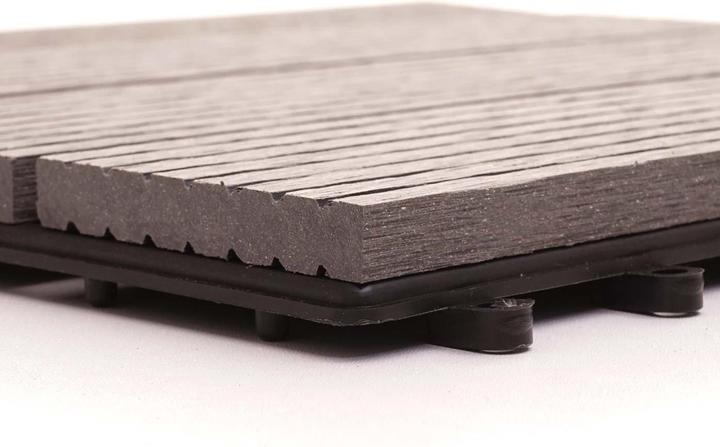 Actual product image Swisshandel24 WPC floor tile Rhone + border, wood look balcony/terrace, 11x each 30x30cm = 1sqm Premium grey li (11 x, 30 x 30 cm)