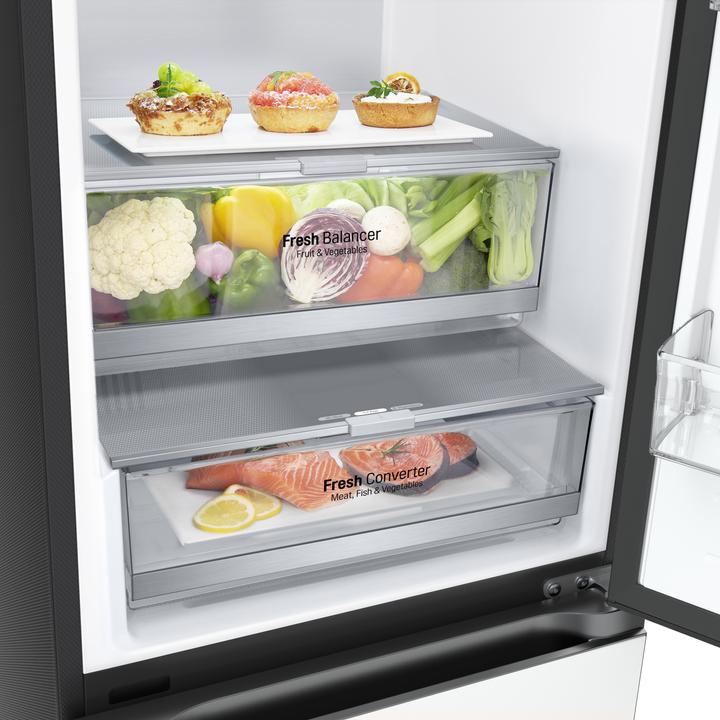 Immagine prodotto LG GBB72BM9DQ Frigorifero combinato, Classe D, 387L, Wi-Fi, Wine Rack, Vetro bianco satin (384 l)