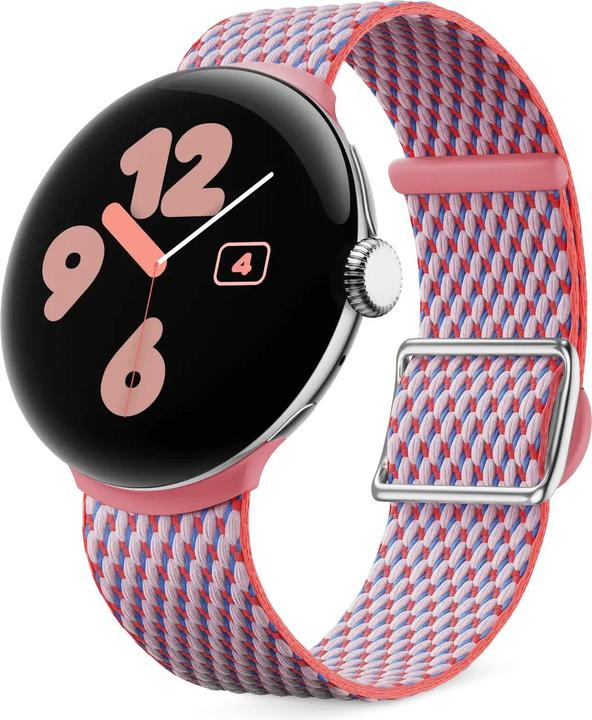 Actual product image Google Pixel Watch 3 (45mm), Woven Band, Peony (Cotton fibre, Plastic, Stainless steel)
