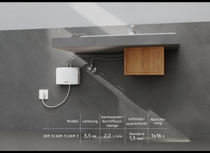Actual product image Stiebel Eltron DHM 3 Mini instantaneous water heater for hand basin only, 3.5 kW, with plug, VDE tested