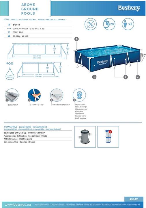 Produktbild Bestway Steel Pro Pool Set (300 x 201 x 66 cm)