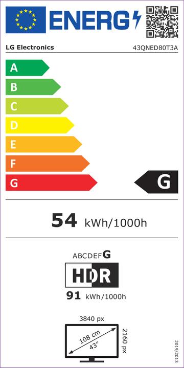 Label énergétique LG TV Set||43"|4K/Smart||webOS|43QNED80T3A (43", QNED80, QNED, 4K)