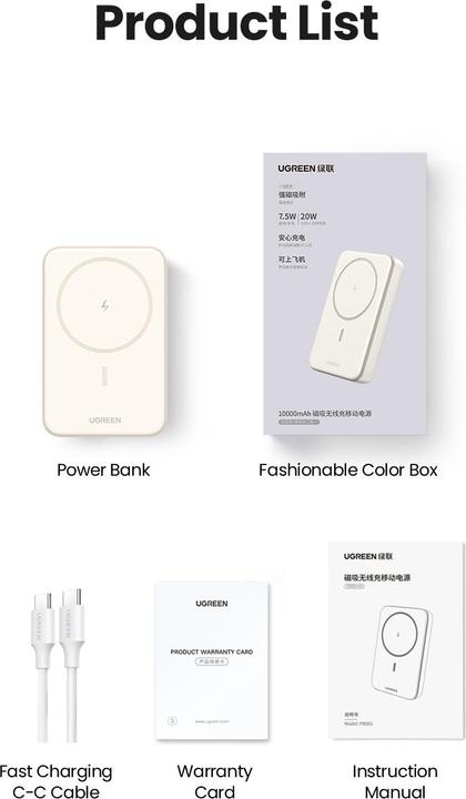 Produktbild Ugreen Mini Powerbank Wireless with MagSafe (10000 mAh, 20 W, 37 Wh)