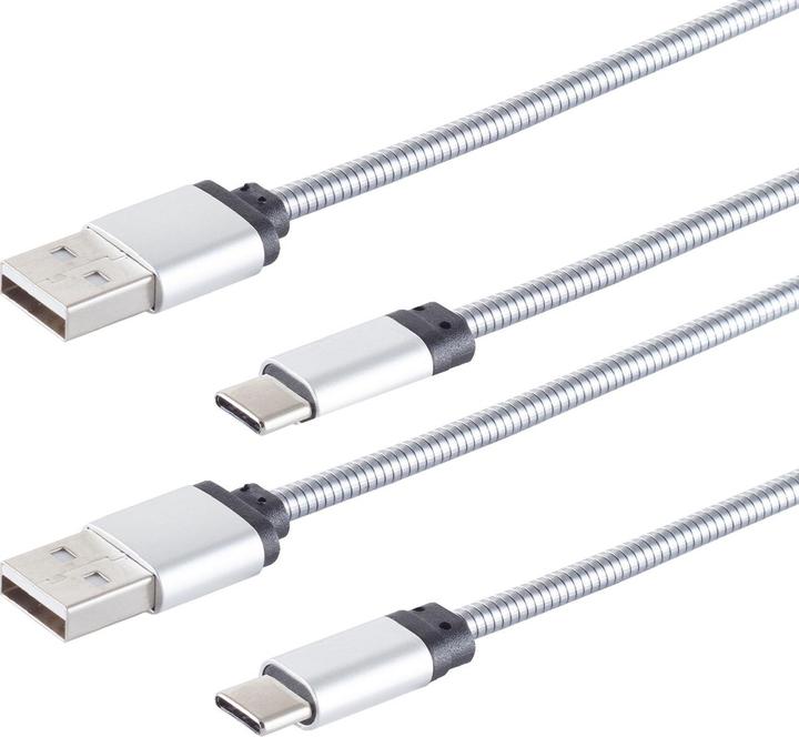 Produktbild S-Impuls Lade- & Datenkabel USB-C-auf-USB-A, silber, 1m, 2er-Set (1 m, USB 3.1)
